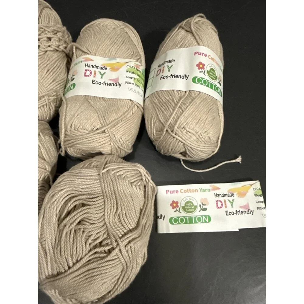DIY Yarn Handmade Eco-friendly Pure 100% Cotton Tan Lot of 5 Skeins 1.76 oz each - Picture 2 of 9